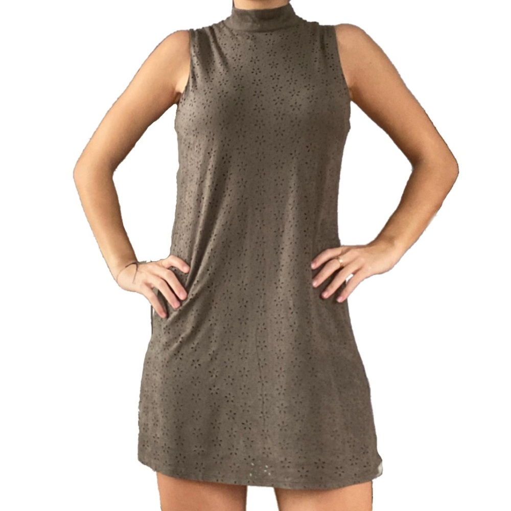 green faux suede slip dress